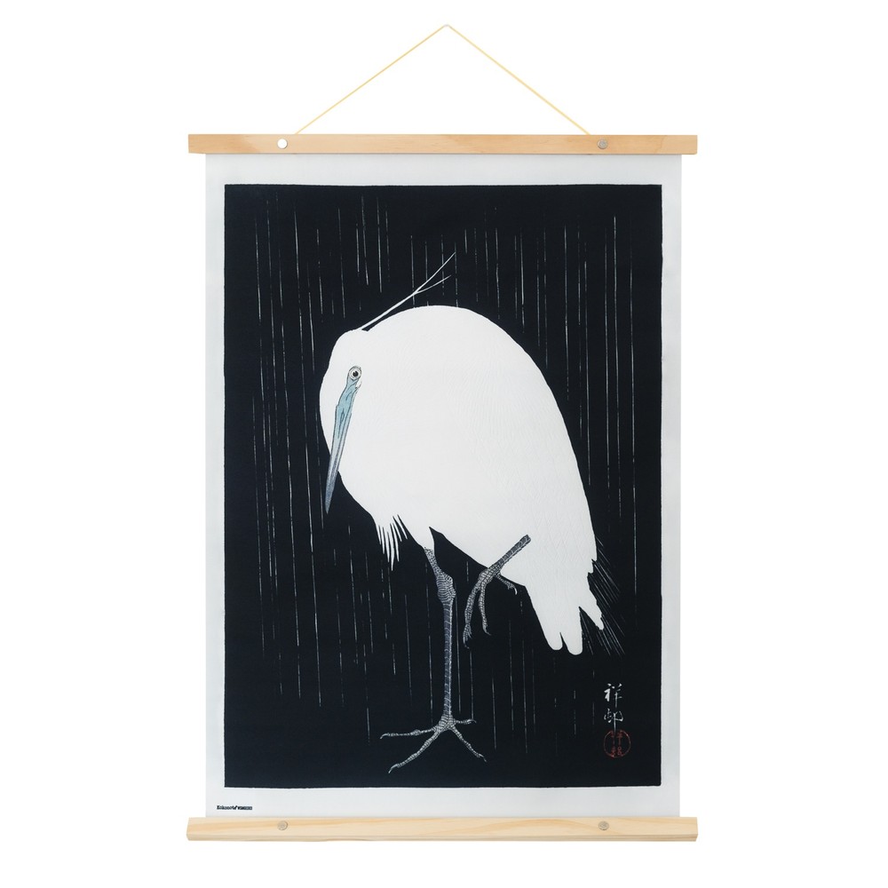 Grupo Erik - Egret In The Rain Wooden Kokonote Kakemono - Multicolore